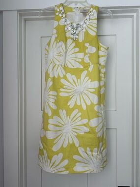 LOFT Yellow and White Floral Jeweled Shift Dress